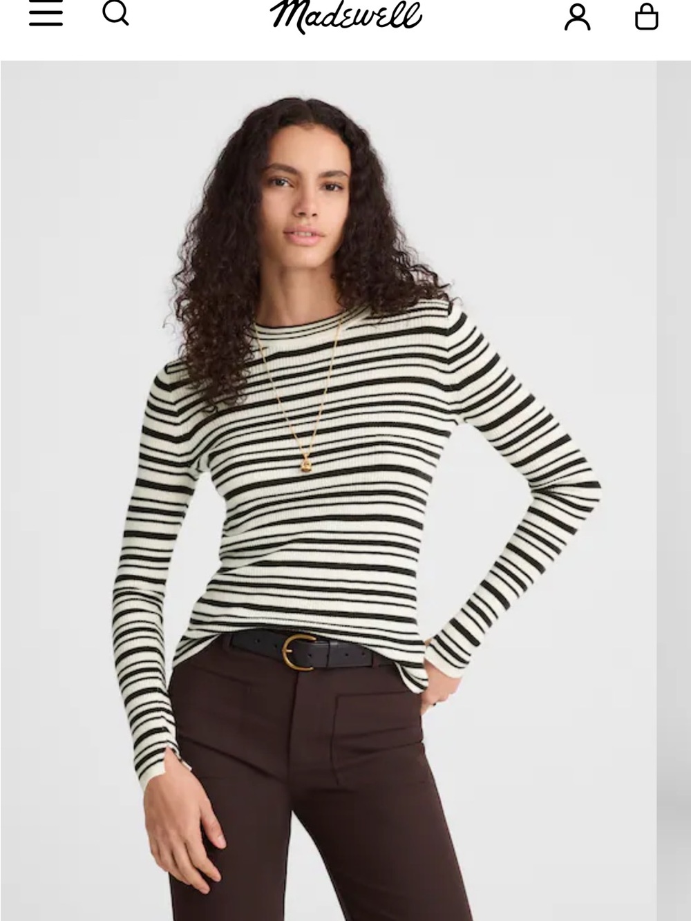 Madewell Double Layered Crewneck in Merino-Silk Blend Ivory And Molasses Stripe